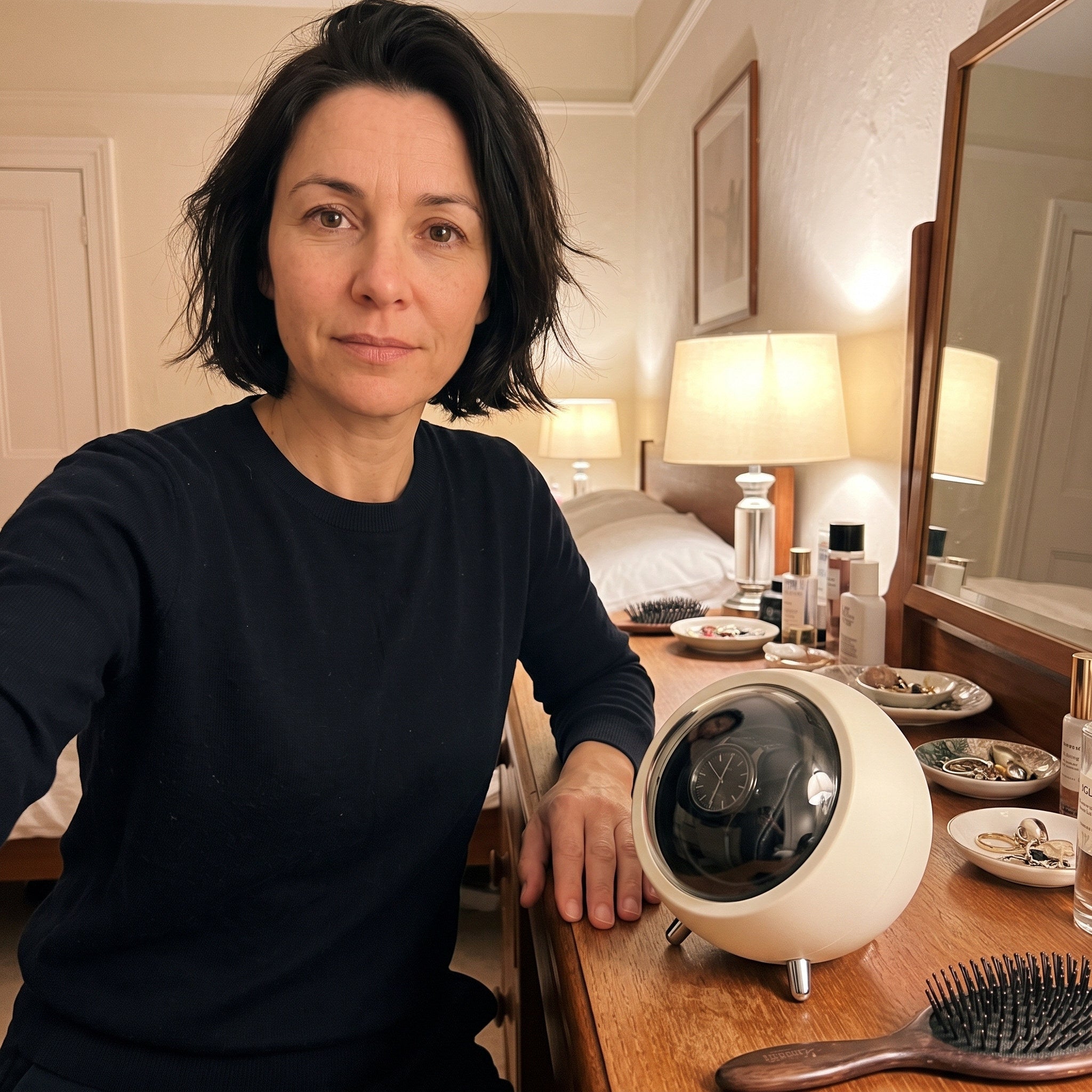 Sophie taking an evening selfie beside an Cream winder